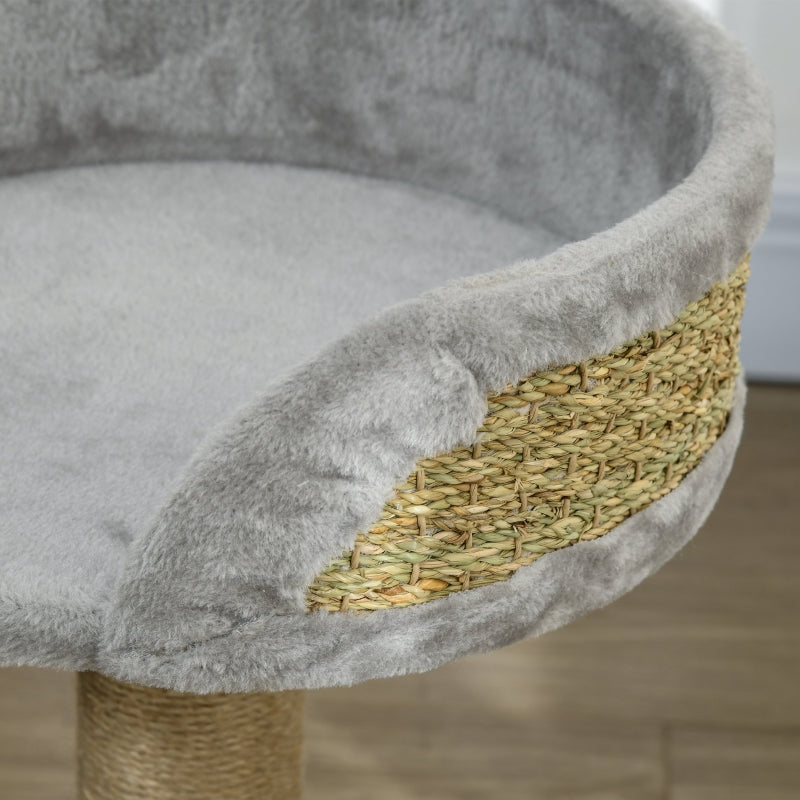 PawHut Cat Tree Small, Cat Scratching Post with Play Ball Lying Area, Jute Grey