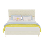 Modern Soft Bed with Soft Headboard & Mattress 160x200cm, Beige