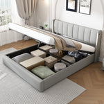 Hydraulic Upholstered LED Bed 180x200 cm with USB Storage, Grey PU