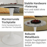 Coffee Table 27.6-inch Round Marble Top Mid-Century Modern - White/Gray Veined Finish