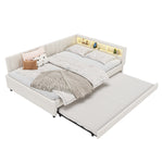 Daybed Sofa Bed 140x200cm Pull-out Bed Storage LED USB/Type-C - Linen Beige