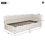 Upholstered Sofa Bed with USB Charger and Storage Bag, 90x200cm, Beige Velvet