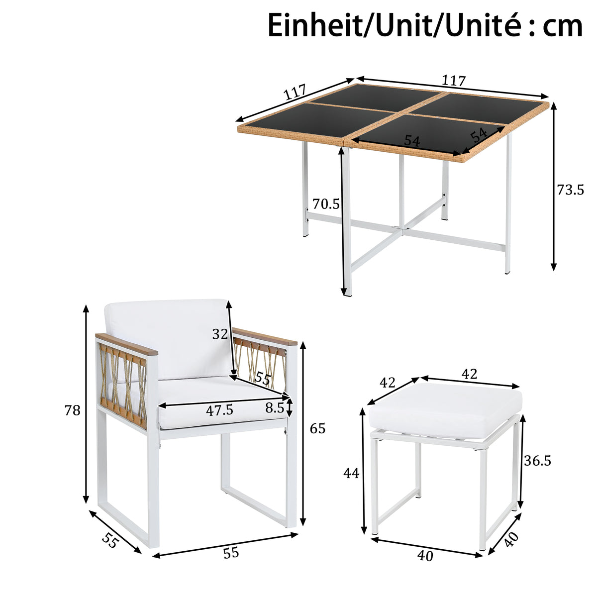 7-Piece Garden Furniture Set for 6 People, Tempered Glass & WPC