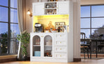 Sideboard Buffet Cabinet with LED Lighting and Fluted Glass Doors, Black and White