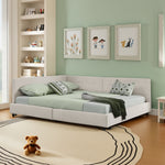 Double Bed 160x200cm Upholstered L-Shape Corner Frame - Velvet Beige