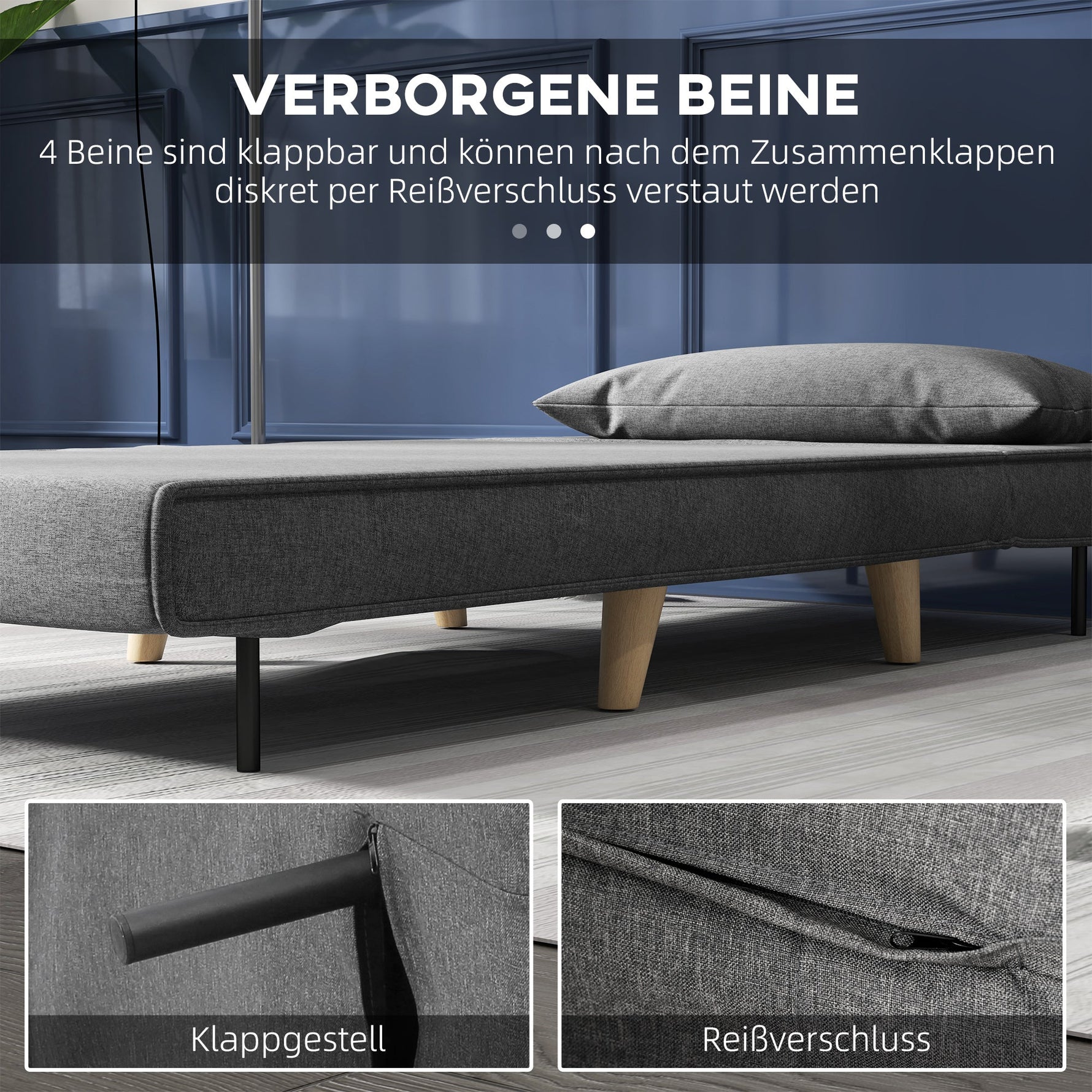 Small Single Sofa Bed, Folding Adjustable Backrest, Grey