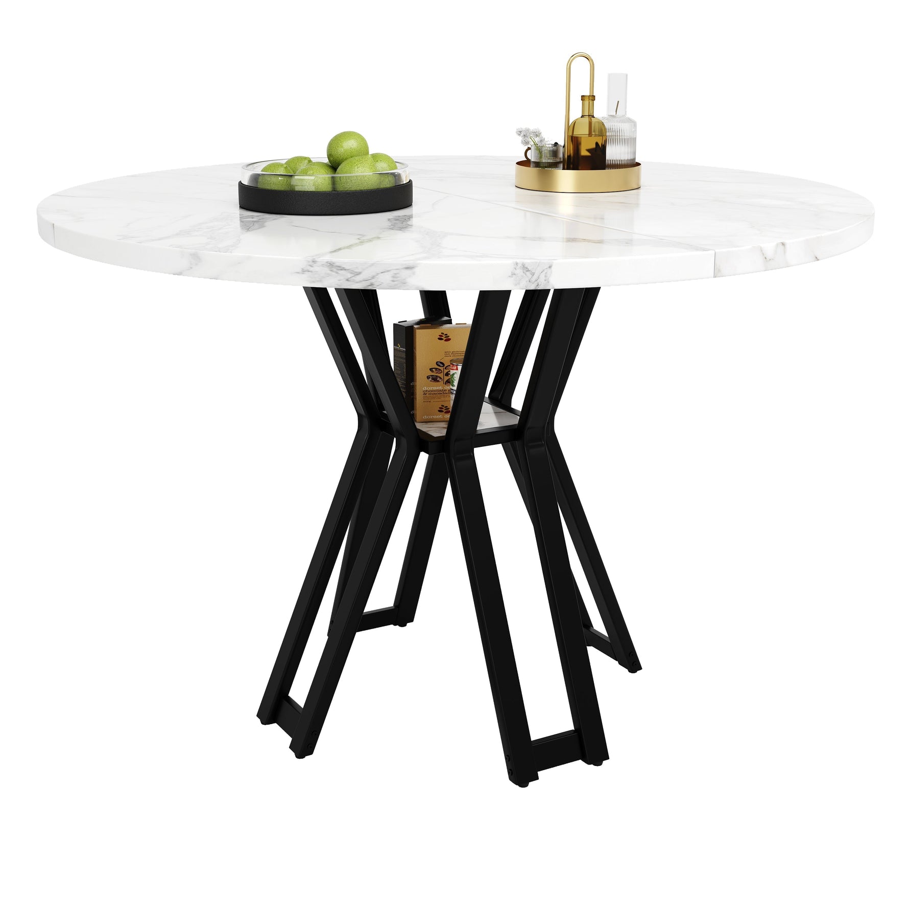 Round Dining Table 100cm 4-6 Seater - Black Legs Marbled MDF