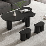 Irregular Bench Coffee Table, 2 Small Stools 16x42x24.5cm, Black