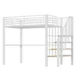 Loft Bed 140x200 Metal Construction, Storage Space, Stairs