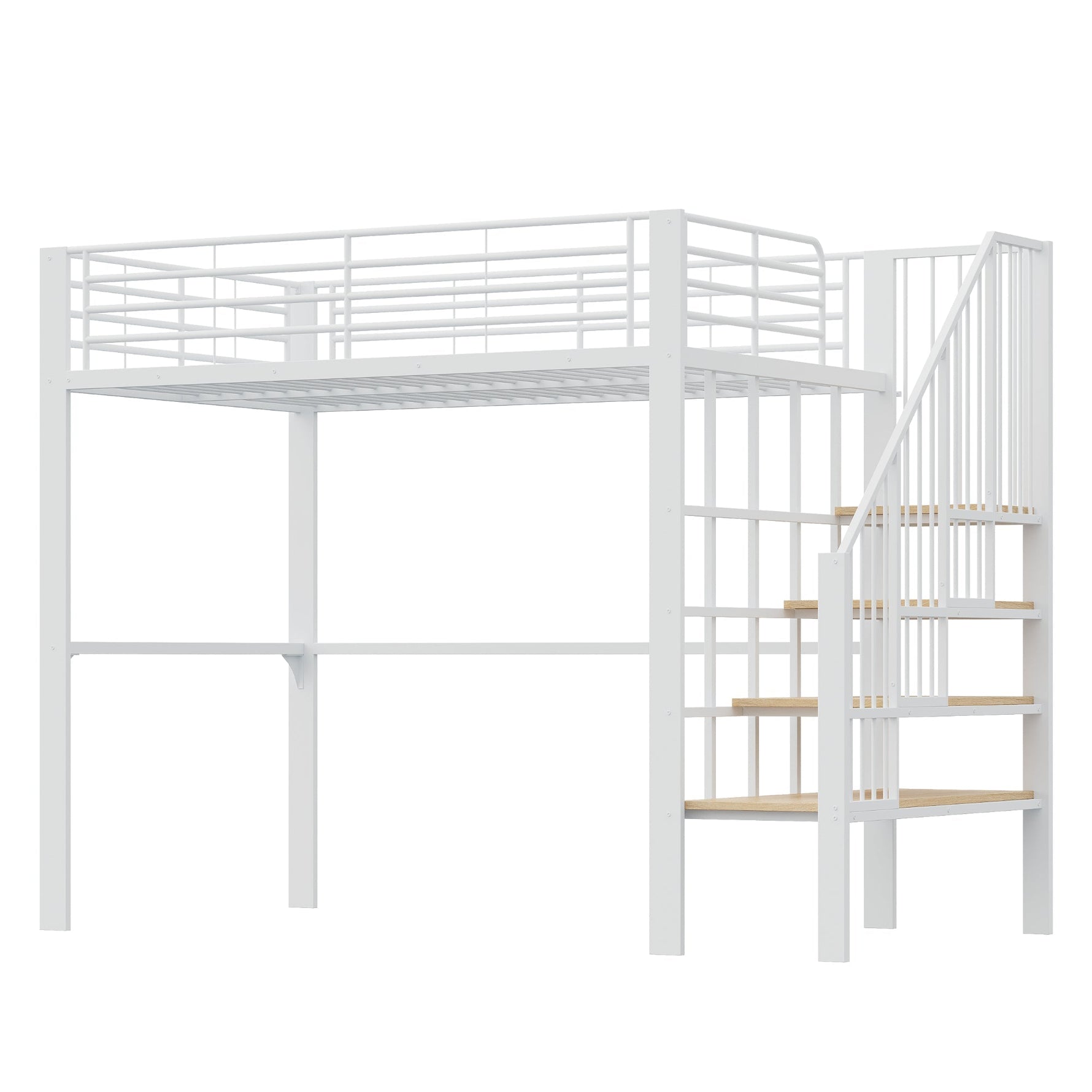 Loft Bed 140x200 Metal Construction, Storage Space, Stairs