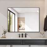 Bathroom Mirror 70x90 cm, HD Wall Mounted, Black Aluminum
