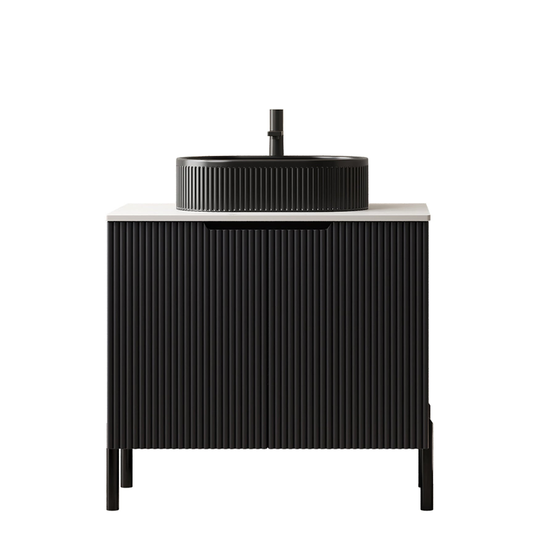 Bathroom Vanity Unit with Oval Ceramic Basin and Sintered Stone Countertop, Black