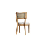 Solid Wood Dining Chairs with Rattan Backrests and Linen Seats, Set of 2, Wood Color