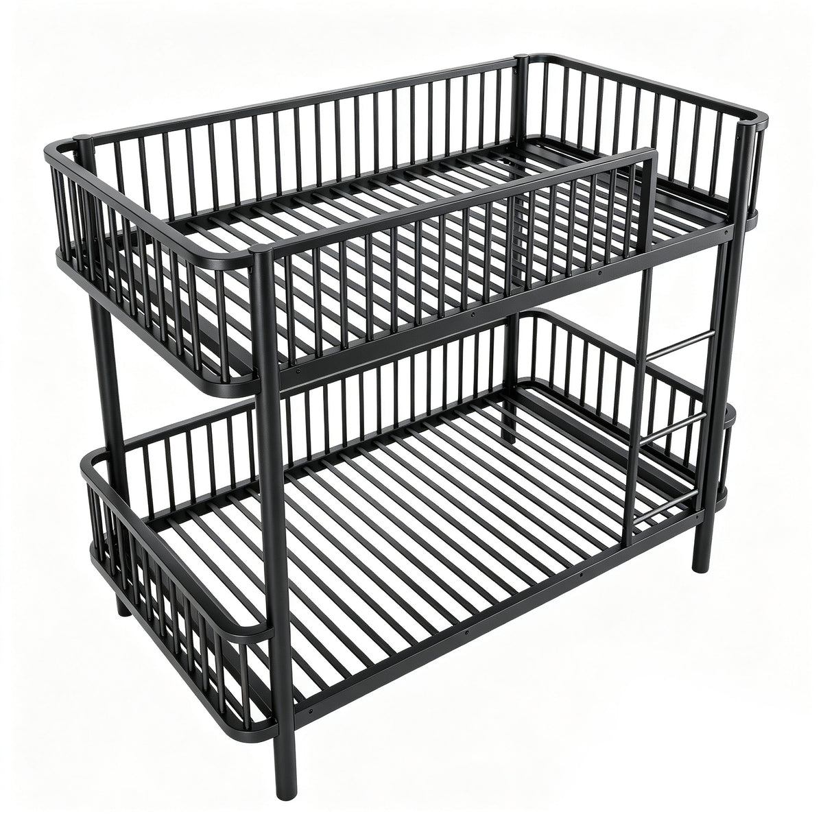 Metal Bunk Bed 90x200 Space-Saving Safety Railing, Black
