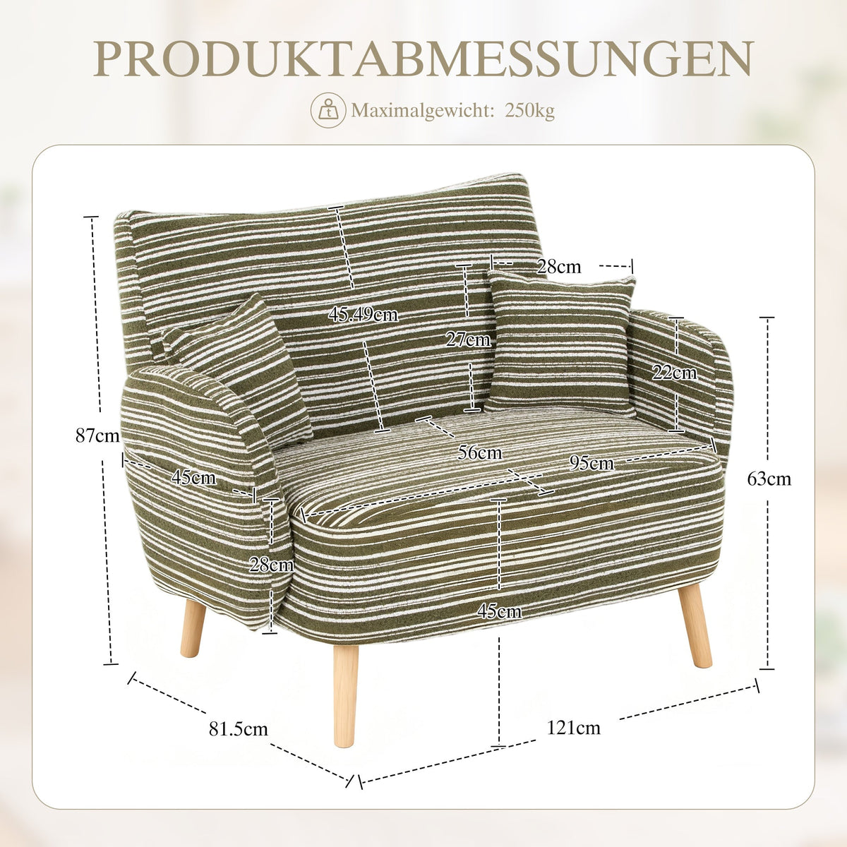 Modern Two-Seater Sofa with Comfortable Armrests and Storage Bag, Loop Fabric
