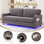 2-Seater Sofa USB-C LED Cup Holders & Pockets - Light Gray Chenille