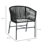 Garden Chairs Set of 2 Cushioned Boho Style Metal Frame, Black