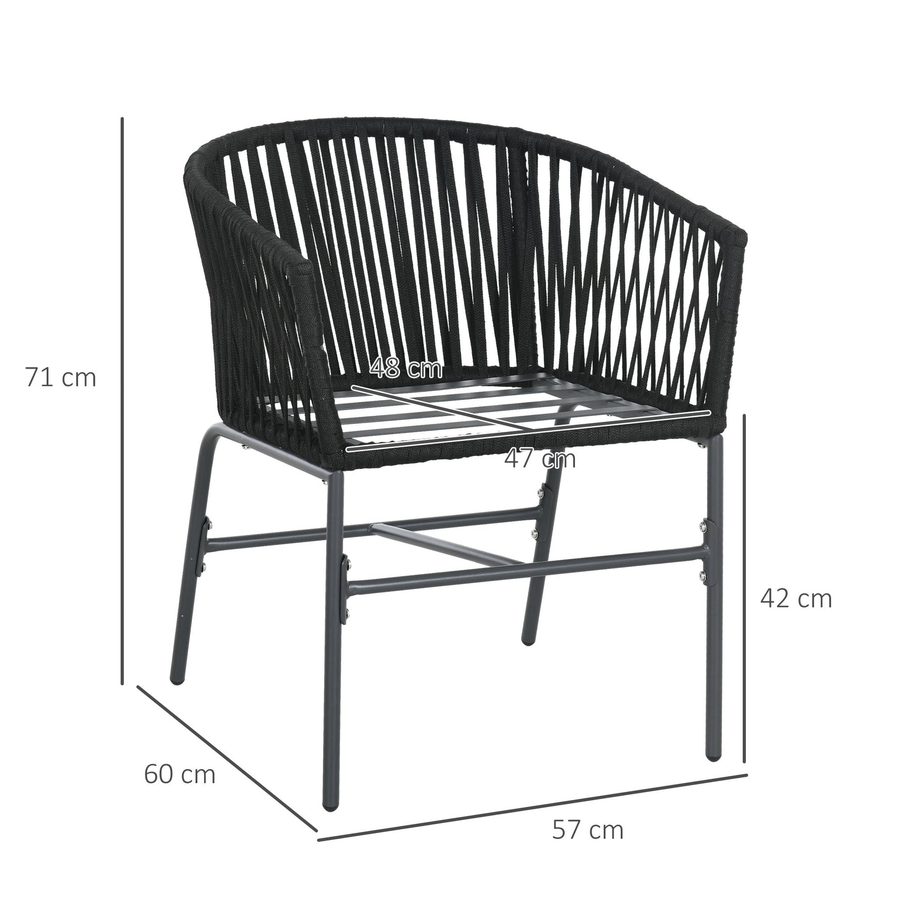 Garden Chairs Set of 2 Cushioned Boho Style Metal Frame, Black