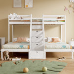 Bunk Bed with 3 Beds and Storage Ladder, White Pine Wood
