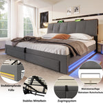 Upholstered Bed 180x200cm with Hydraulic Storage & LED, Grey Linen