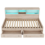 Daybed Sofa Bed 90x200cm Nightstand USB Charging Ambient Lighting 2 Drawers Chipboard Natural