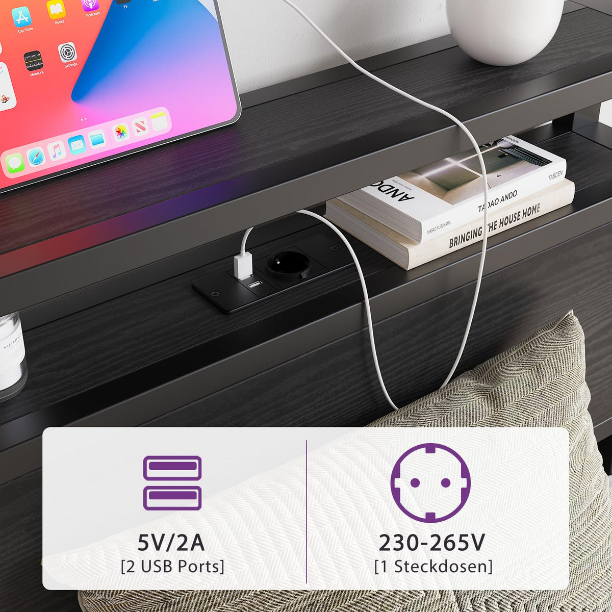 Storage Bed 90x200cm with USB & LED Lighting, Metal Frame