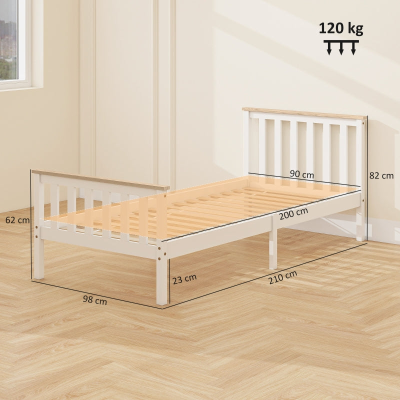 Single Bed Wood Frame Lower Storage - Natural Wood/White