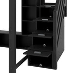 Loft Bed with Desk, Storage Stairs and LED Lighting, 140x200cm, Black Wood