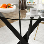 Dining Table, Round for 4 People, Steel Legs, Tempered Glass, Black + Transparent