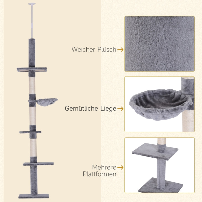 Cat Tree, Height Adjustable Sisal Posts, Grey