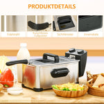 Deep Fryer 3L, Adjustable Thermostat, Stainless Steel Silver
