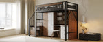 Metal Loft Bed, 90 x 200 cm, Safety Enclosure with Window & Ladder, Black