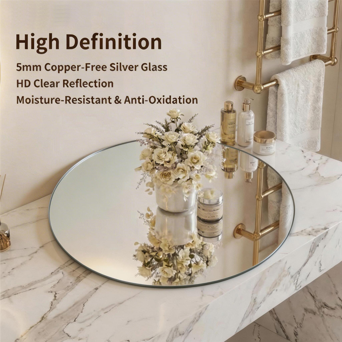 Round LED Bathroom Mirror 70 cm - Anti-Fog Dimmable HD Silver Glass