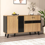 Sideboard, 140x78.5x41 cm, LED Lighting & Glass, Wood and Black