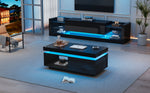 TV Wall Unit Set, Cabinet Coffee Table High-Gloss LED Lights, Black