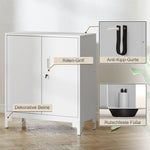 Metal Office Cabinet, Lockable Doors 2-Tier, White