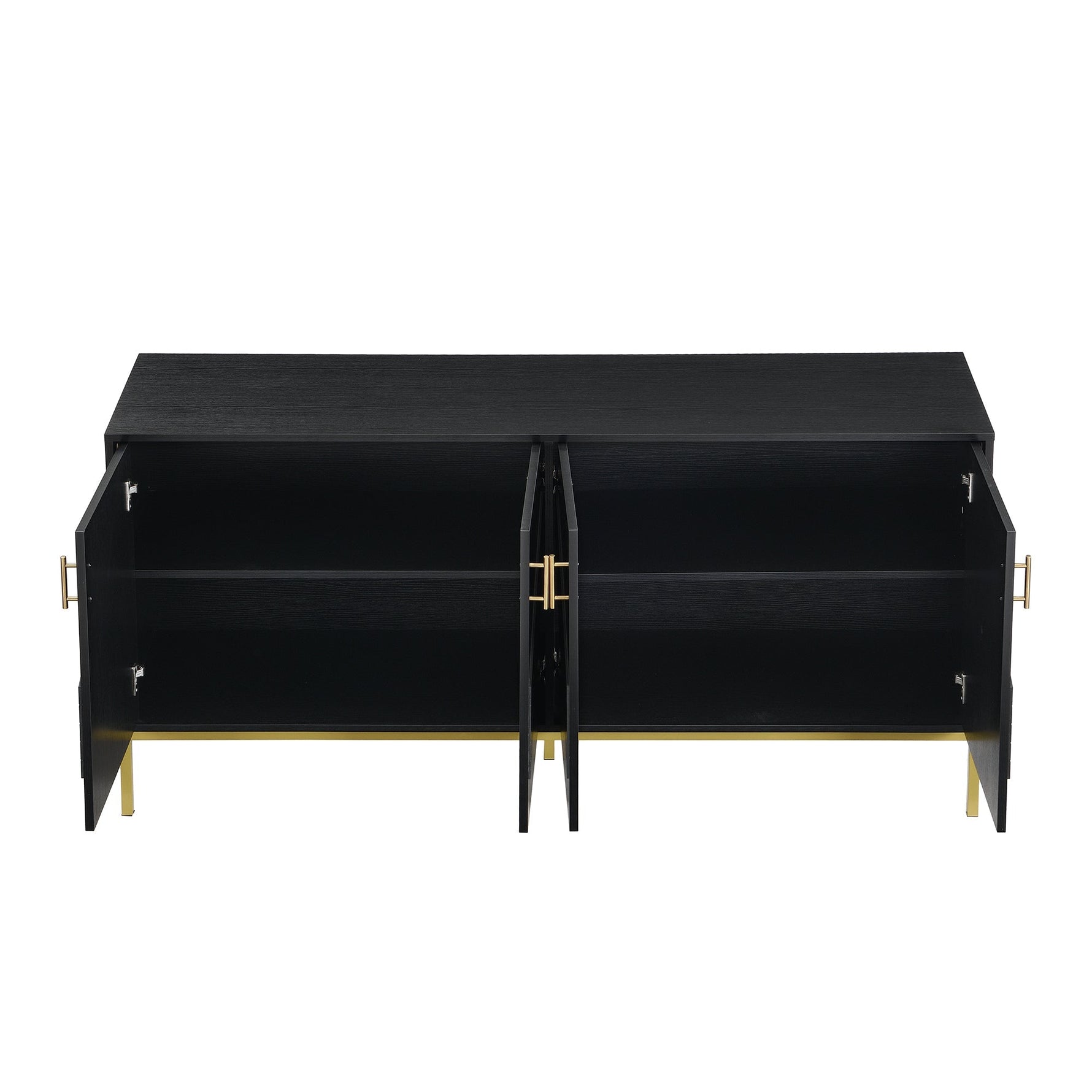 Sideboard, 4-Door Modern Large Capacity with Adjustable Shelves, Black and Gold MDF