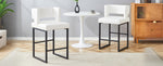 Nordic Bar Stool Set of 2 Modern Square Design Black Metal Legs - White
