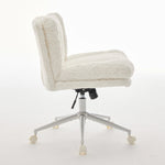 Wider Seat Office Chair with Artificial Rabbit Hair and Swivel Metal Base, Cream
