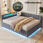 Upholstered Bed/Sofa Bed 140x200 Hydraulic Storage LED/USB Velvet Grey