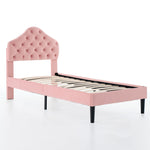 Upholstered Platform Bed Frame with Headboard, 90x200cm, Pink Velvet