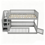 Bunk Bed 140x200 with Safety Stairs & Drawers, Grey Wood