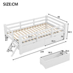 Wooden Platform Bed 90x200cm with Safety Railing & 2 Drawers, White