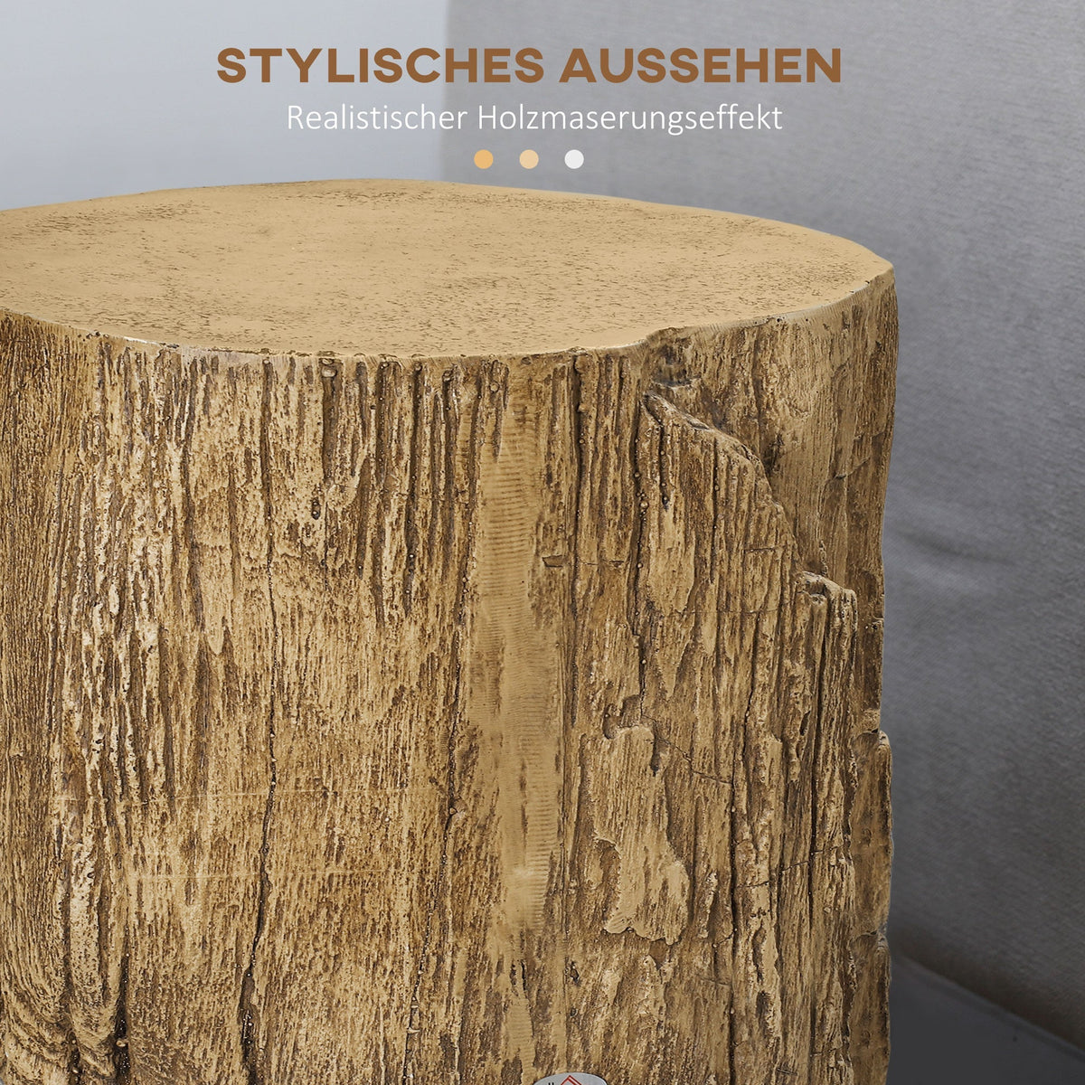 Side Table Tree Stump Look Adjustable Feet Waterproof, 37x37x43 cm