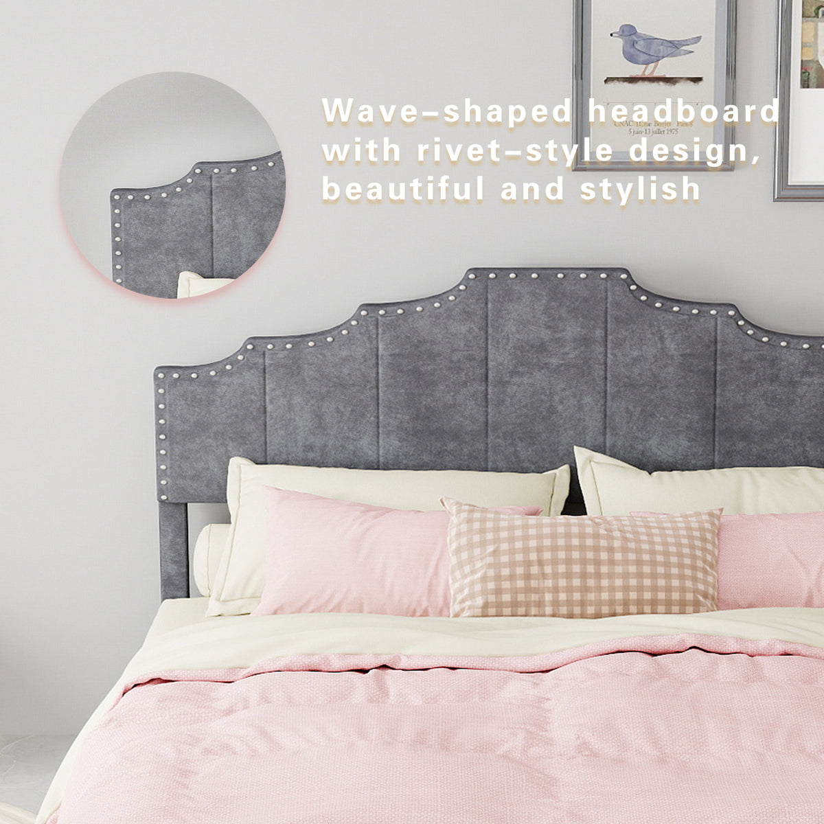 Modern Minimalist Soft Bed 160x200cm with Mattress, Gray
