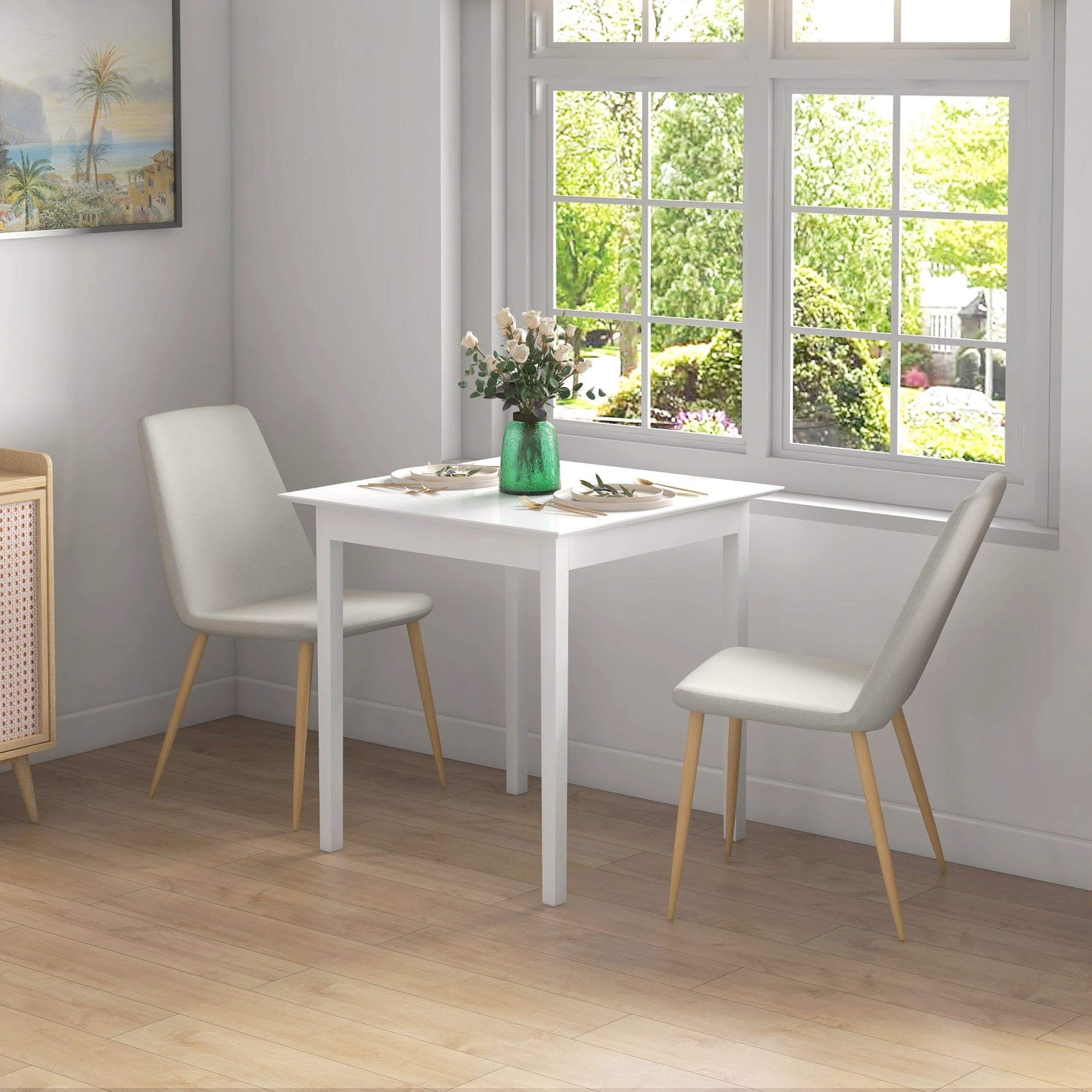 Square Dining Table for 2, 75 x 75 x 76 cm, Wood, White
