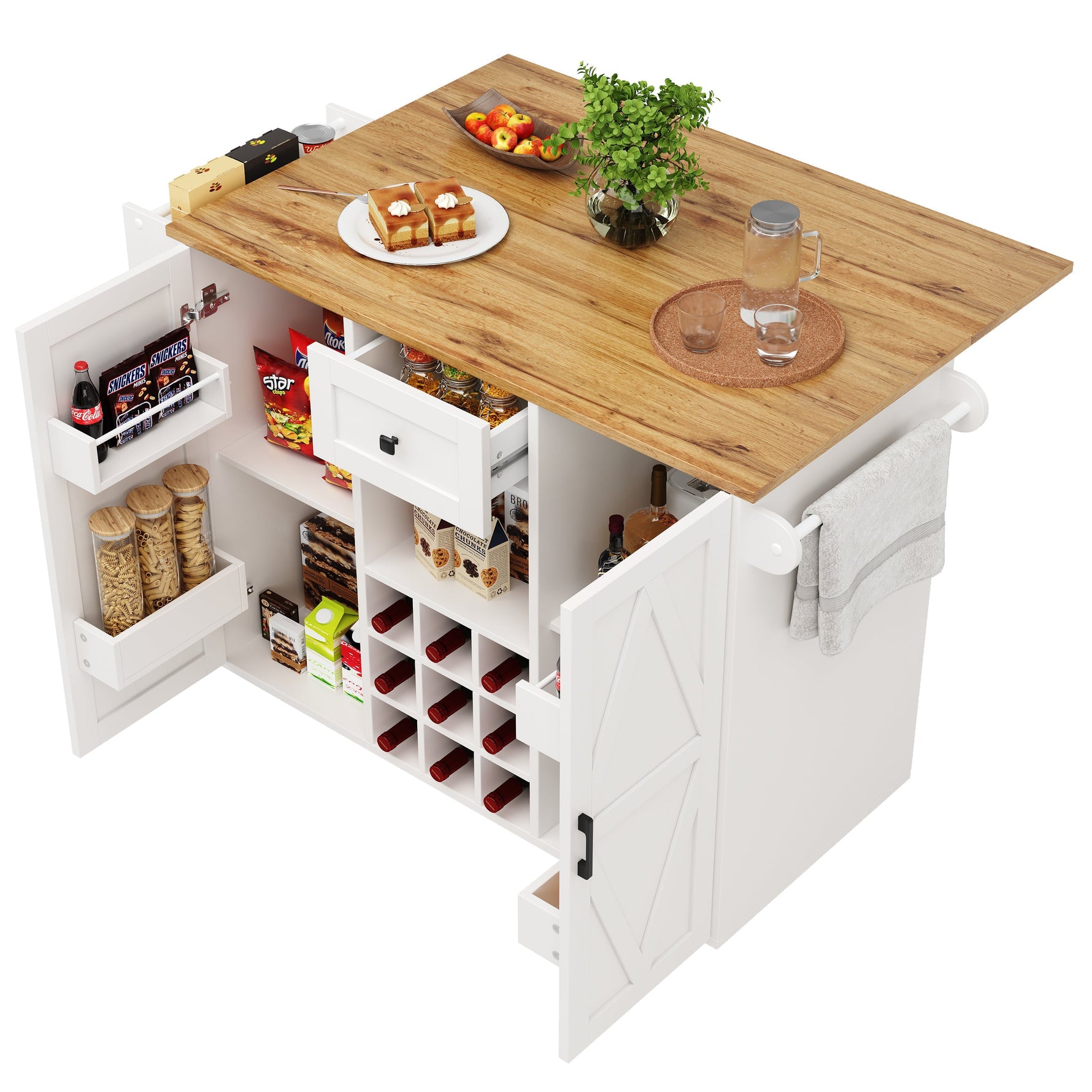 Kitchen Island Dining Cart Extendable Multifunctional Storage - Wood Grain