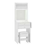 Small Dressing Table with LED Lighting, Stool & Drawers, White