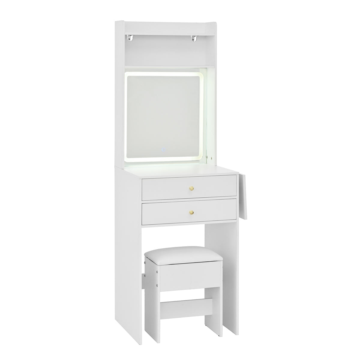 Small Dressing Table with LED Lighting, Stool & Drawers, White
