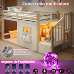 Loft Bed 90x200cm with Window, Storage & LED, Natural White Pine